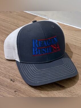 Richardson Gray and White Reagan Bush '84 Mesh Trucker Hat Snapback